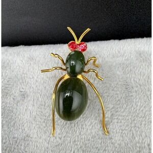 Vintage Bug Brooch Insect Rhinestone Gold Tone